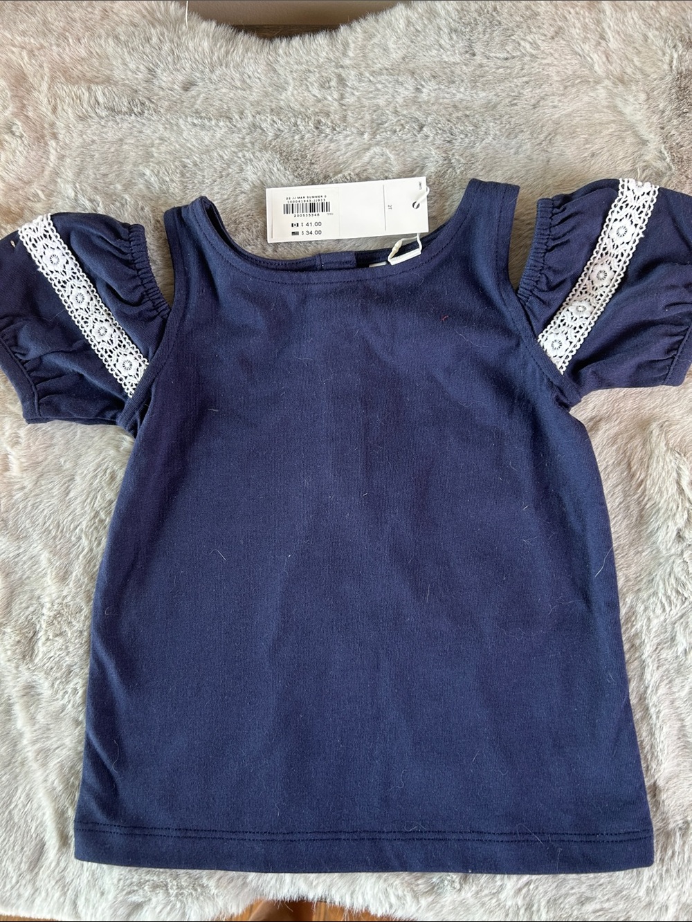 Janie and Jack Navy Tee with White Lace Cold-Shoulder